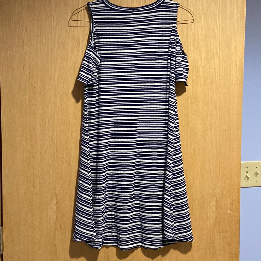Womens small Allison Joy cold shoulder blue & white striped dress
